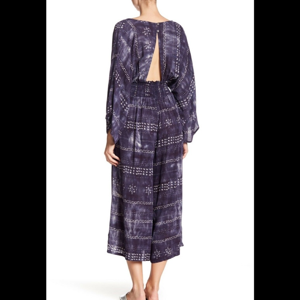 🔱 DUAL NATURE Blue Boho Tie Dye Smocked Jumpsuit